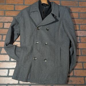 Kenneth Cole Men's L Wool Blend Peacoat Jacket Classy Lined Charcoal Gray